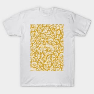 Cream Hemlock Print on Mustard Yellow -  Floral Repeat Pattern T-Shirt